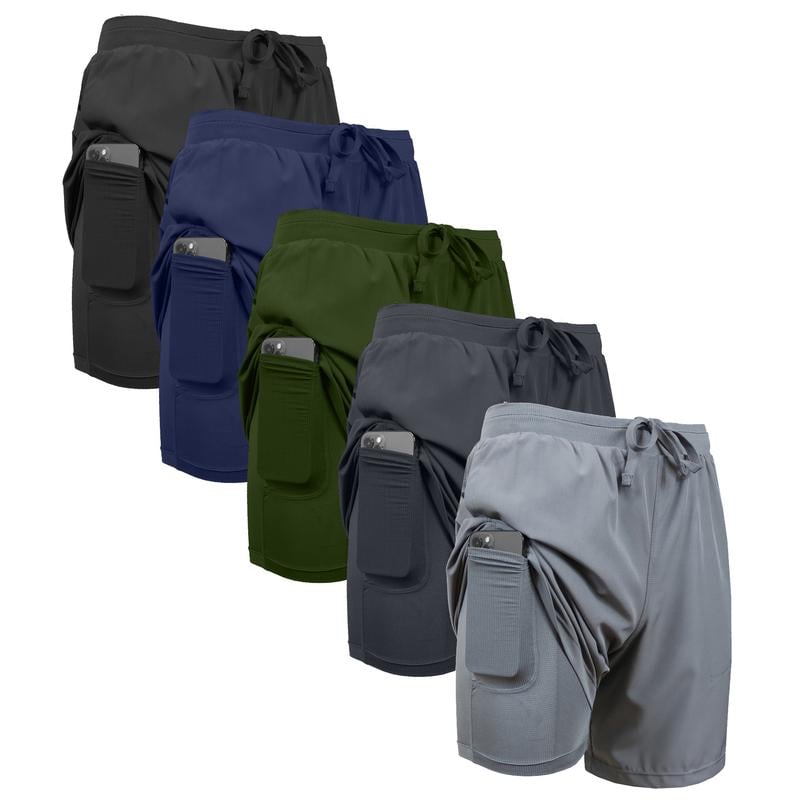 3-Pack Men's 2 in 1 Stretch Active Quick Dry Gym Running Shorts With Liner