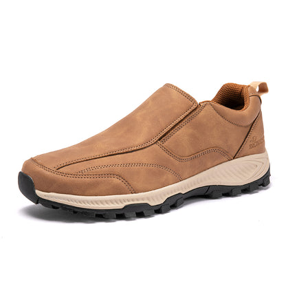MEN'S COMFORTABLE GENUINE LEATHER SLIP-ON SNEAKERS WITH ARCH SUPPORT AND SHOCK ABSORPTION