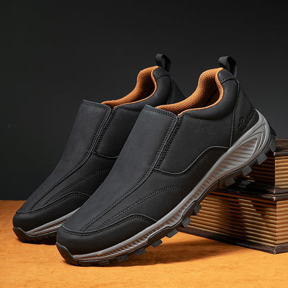 MEN'S COMFORTABLE GENUINE LEATHER SLIP-ON SNEAKERS WITH ARCH SUPPORT AND SHOCK ABSORPTION