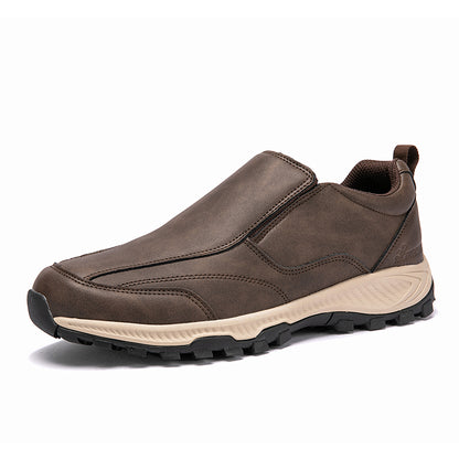 MEN'S COMFORTABLE GENUINE LEATHER SLIP-ON SNEAKERS WITH ARCH SUPPORT AND SHOCK ABSORPTION