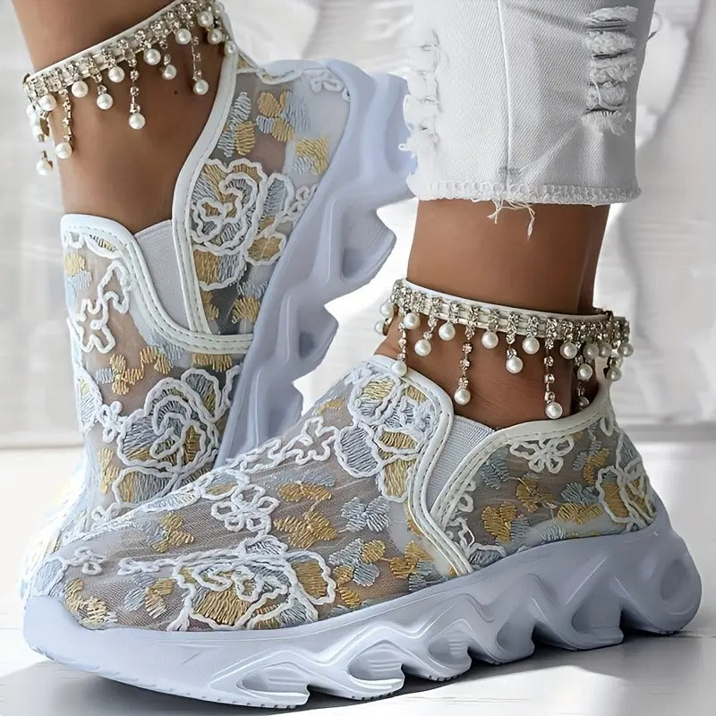 Women'S Floral Embroidered Sneakers