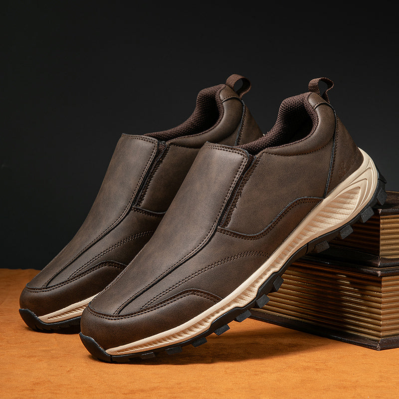 MEN'S COMFORTABLE GENUINE LEATHER SLIP-ON SNEAKERS WITH ARCH SUPPORT AND SHOCK ABSORPTION