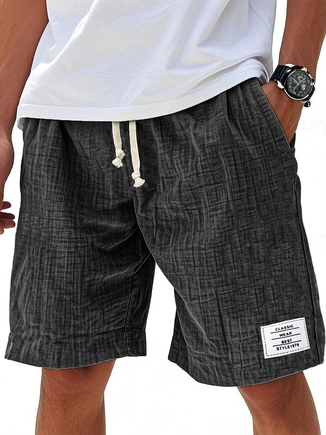 Men's Casual Knee-Length Shorts – Elastic Waist, Solid Color, Daily & Beach