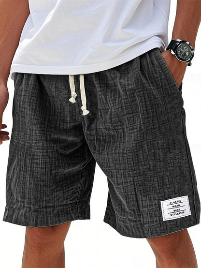 Men's Casual Knee-Length Shorts – Elastic Waist, Solid Color, Daily & Beach