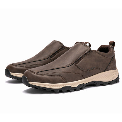 MEN'S COMFORTABLE GENUINE LEATHER SLIP-ON SNEAKERS WITH ARCH SUPPORT AND SHOCK ABSORPTION