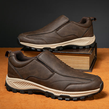 MEN'S COMFORTABLE GENUINE LEATHER SLIP-ON SNEAKERS WITH ARCH SUPPORT AND SHOCK ABSORPTION