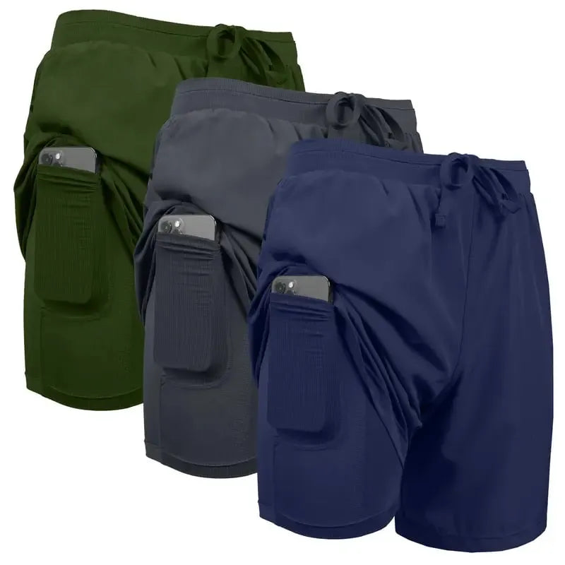 3-Pack Men's 2 in 1 Stretch Active Quick Dry Gym Running Shorts With Liner