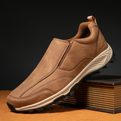 MEN'S COMFORTABLE GENUINE LEATHER SLIP-ON SNEAKERS WITH ARCH SUPPORT AND SHOCK ABSORPTION