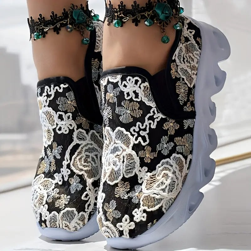 Women'S Floral Embroidered Sneakers