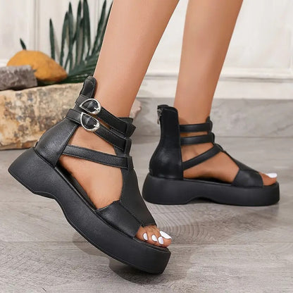 Women'S Leather Platform Wedge Sandals