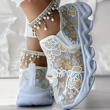 Women'S Floral Embroidered Sneakers