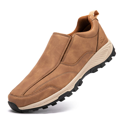 MEN'S COMFORTABLE GENUINE LEATHER SLIP-ON SNEAKERS WITH ARCH SUPPORT AND SHOCK ABSORPTION