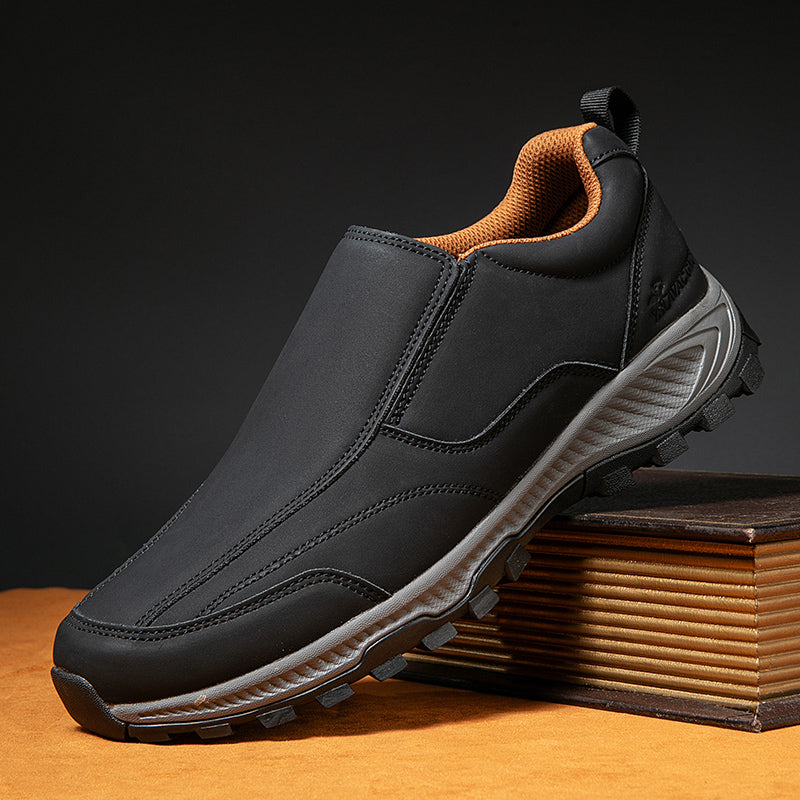 MEN'S COMFORTABLE GENUINE LEATHER SLIP-ON SNEAKERS WITH ARCH SUPPORT AND SHOCK ABSORPTION