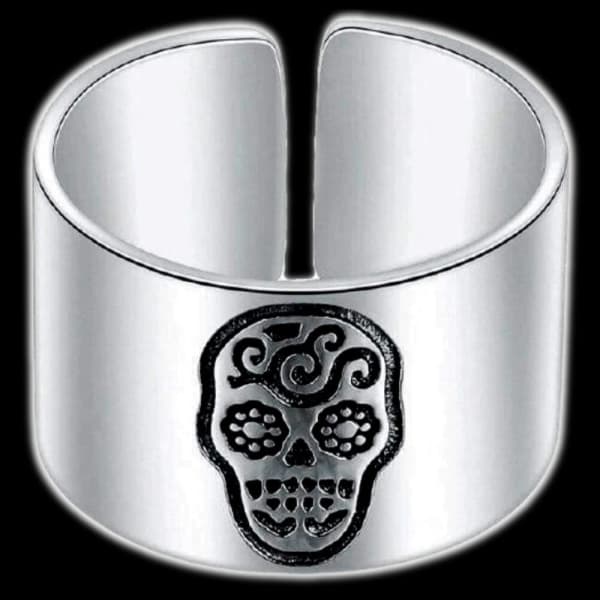 Sugar Skull Ring Silver